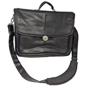 Vintage Dell Black All Leather Laptop Briefcase Messenger Bag Carry On
